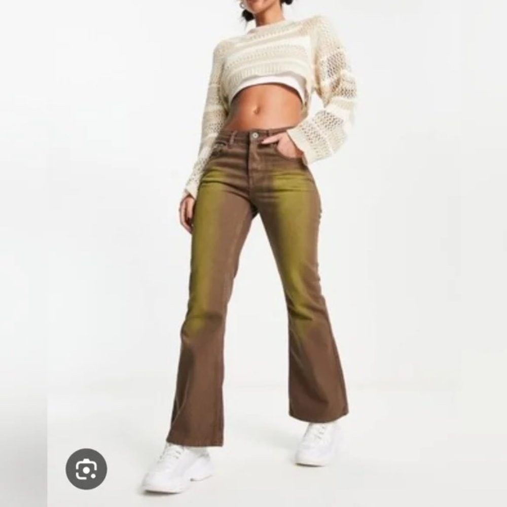 The Ragged Priest low rider shaded flare jeans in brown and lime Size 26